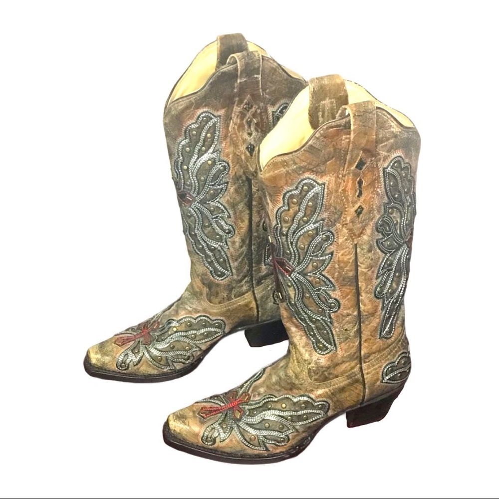 NEW Bronze Stud Boots with Gold/Red Wing & Cross